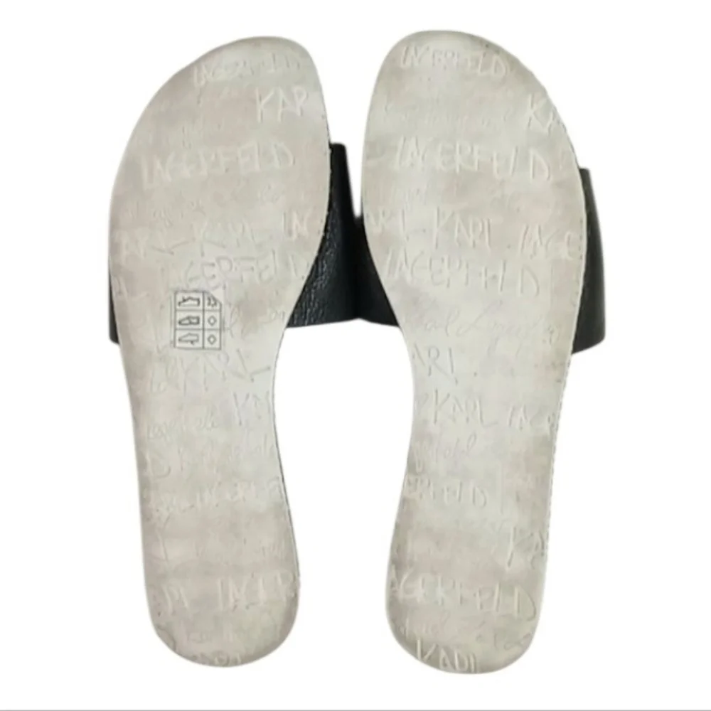 Karl Lagerfeld Beda Black Leather Logo Slides Sz 11